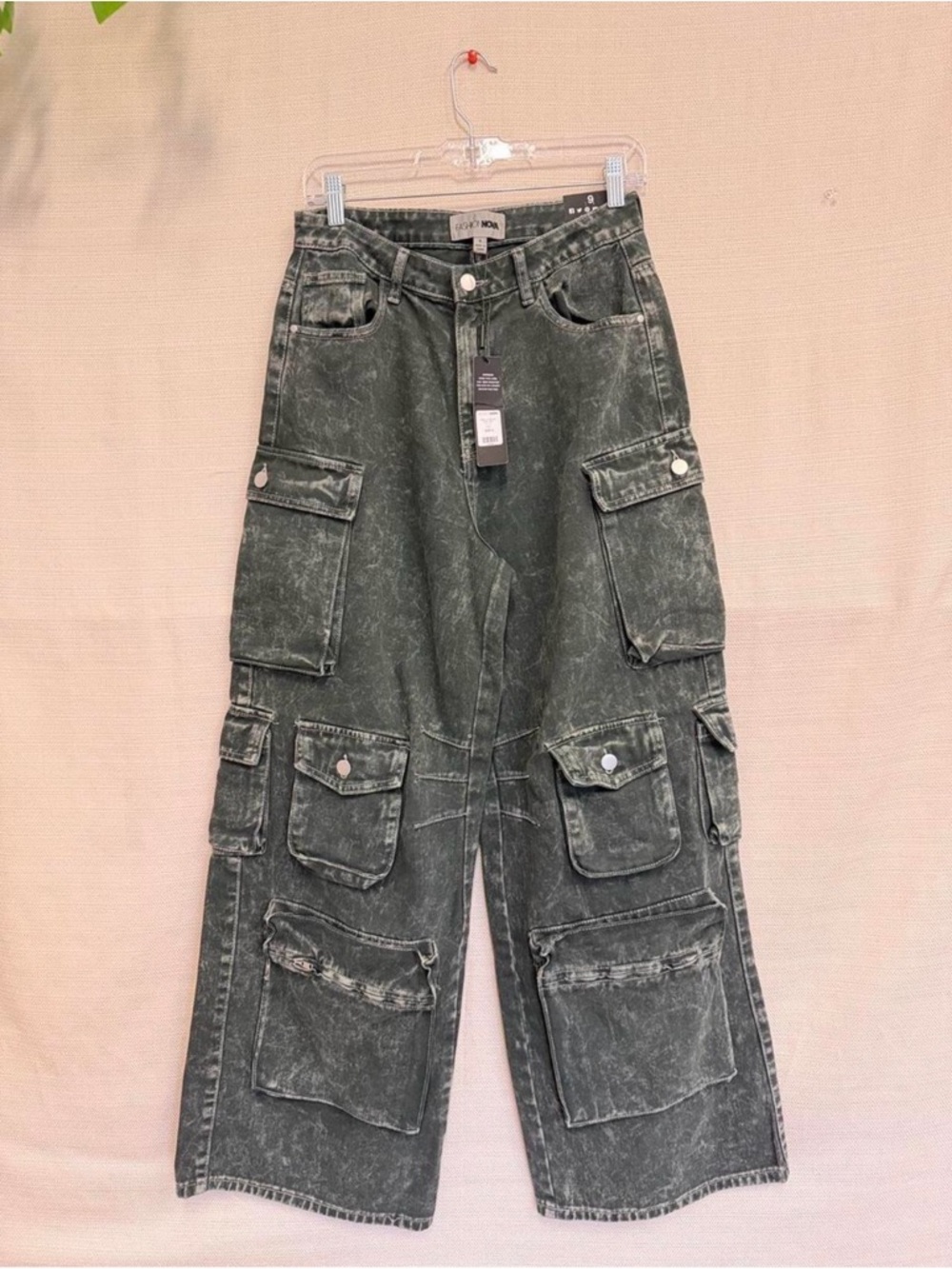 Fashion Nova Olive Cargo Jeans with Contrast Stitching - Picture 1 of 5